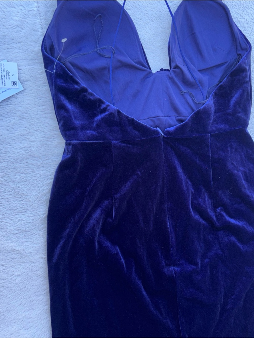 Aidan Mattox Royal Blue Velvet Plunging Maxi Gown - Picture 10 of 13